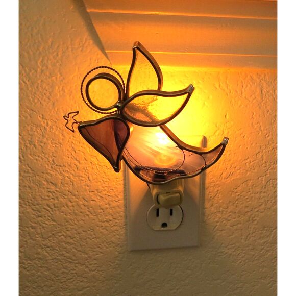 Stained Glass Angel Nightlight with Dove Purple/Clear EUC - Picture 3 of 5